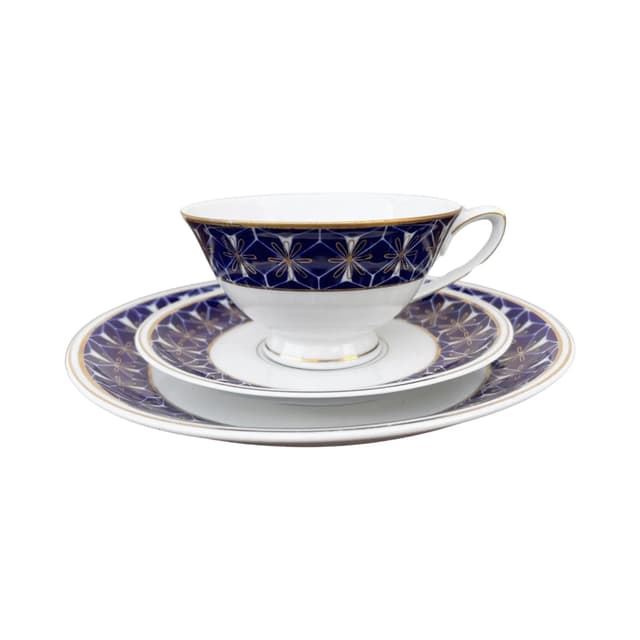 Breakfast Set Trio, white cobalt gold, porcelain, Germany, 1970s. - DIMENSION