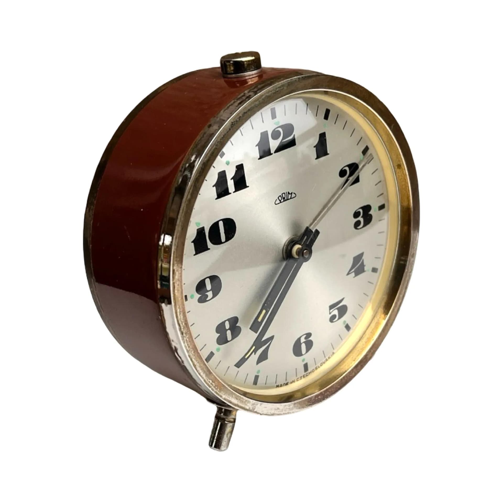 Budzik PRIM, czerwony, metal, Czechosłowacja, lata 70. - 128935