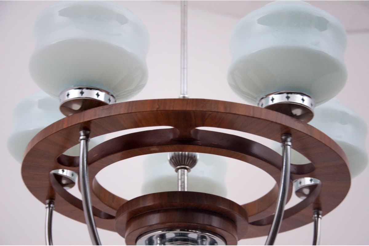 Orzechowy żyrandol art deco, Polska, lata 50. - 192014