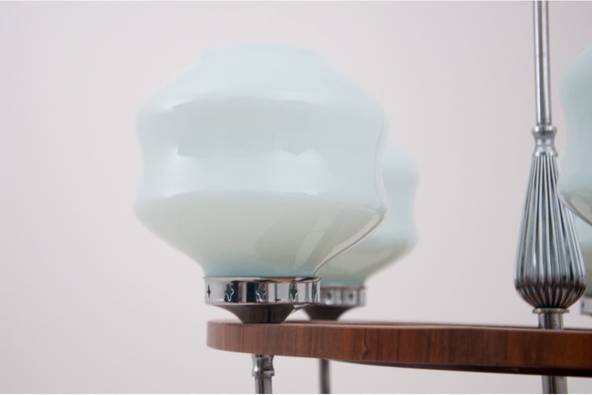 Orzechowy żyrandol art deco, Polska, lata 50. - 192017