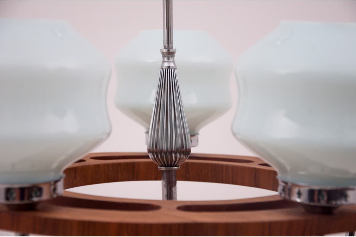 Orzechowy żyrandol art deco, Polska, lata 50. - 192013