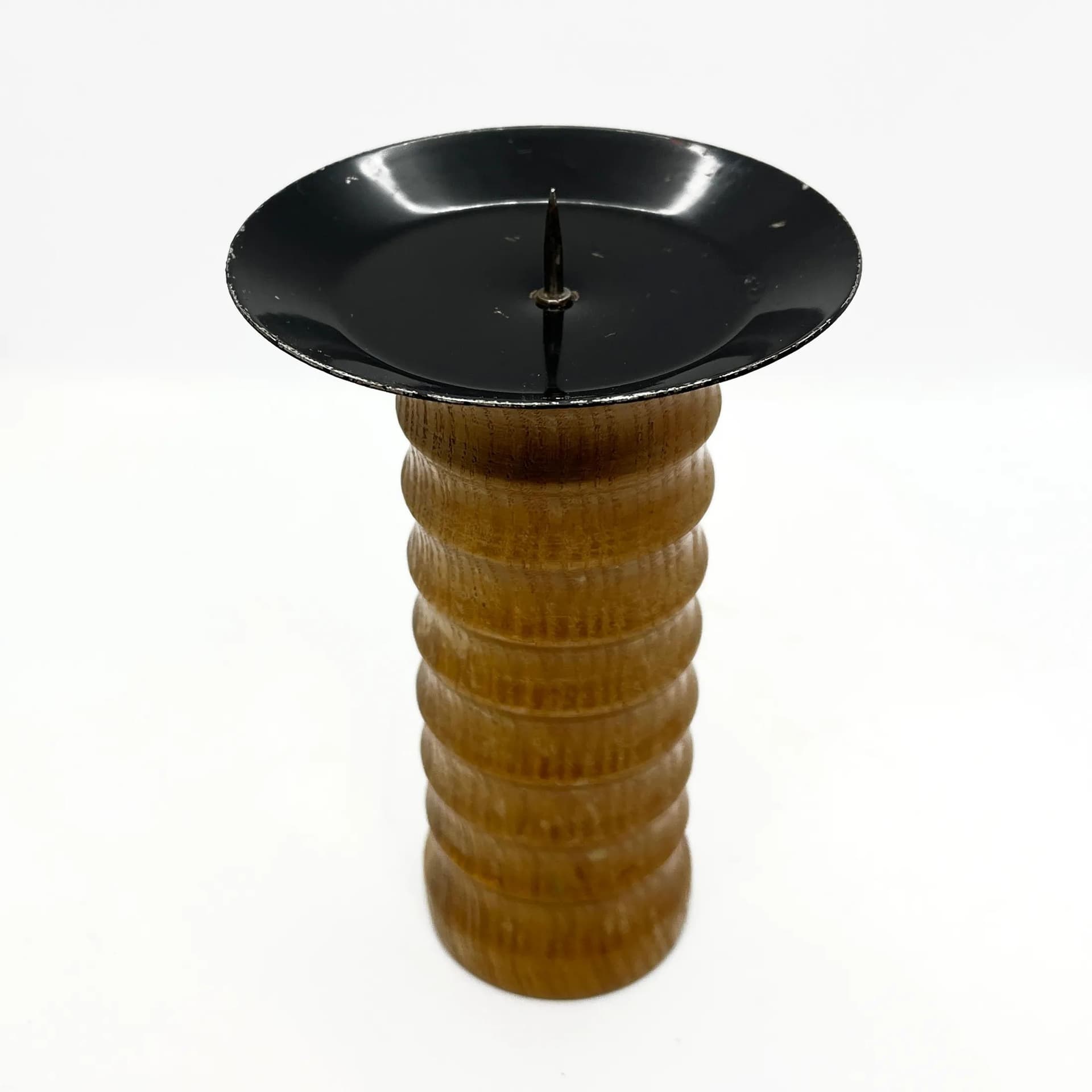 Świecznik modernistyczny, drewno brązowe, metal czarny, Niemcy, lata 60. - 128898