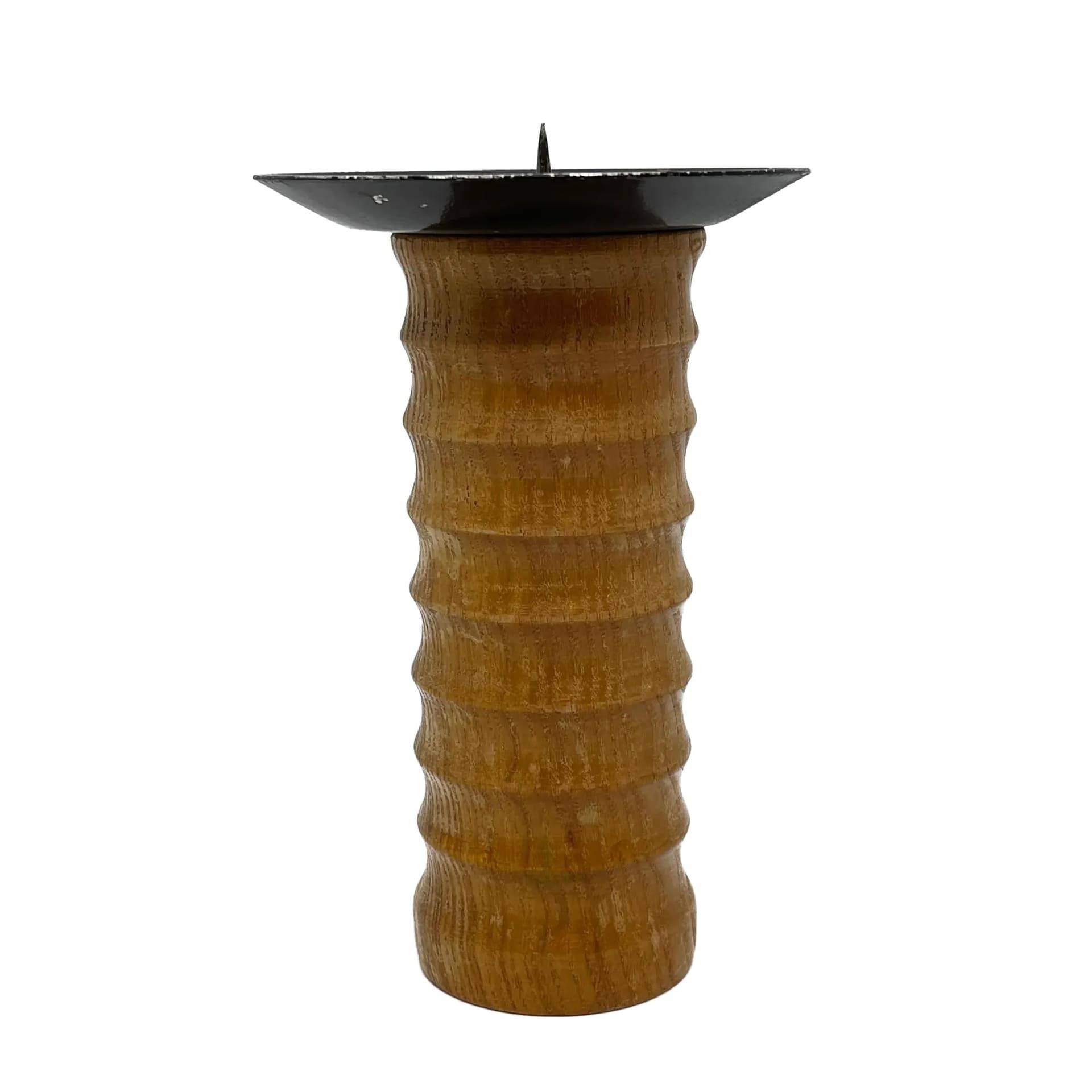 Świecznik modernistyczny, drewno brązowe, metal czarny, Niemcy, lata 60.