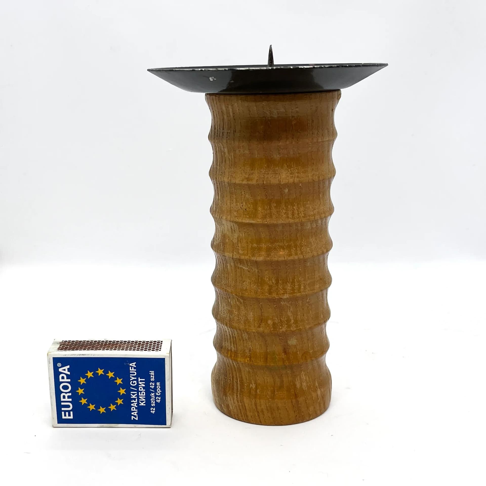 Świecznik modernistyczny, drewno brązowe, metal czarny, Niemcy, lata 60. - 128896