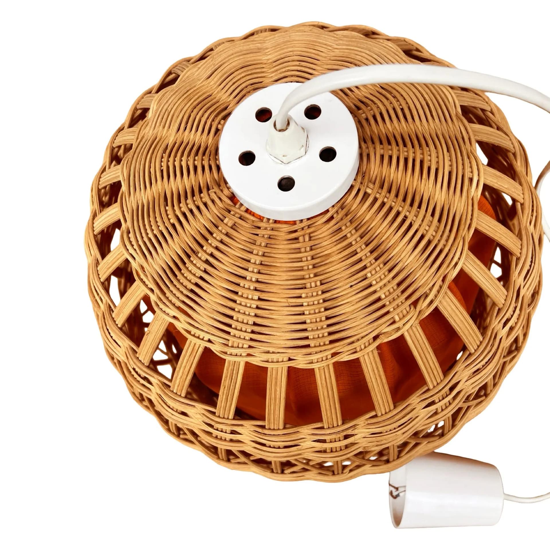 Ceiling lamp, light brown wicker, Poland, 1960s - 128884