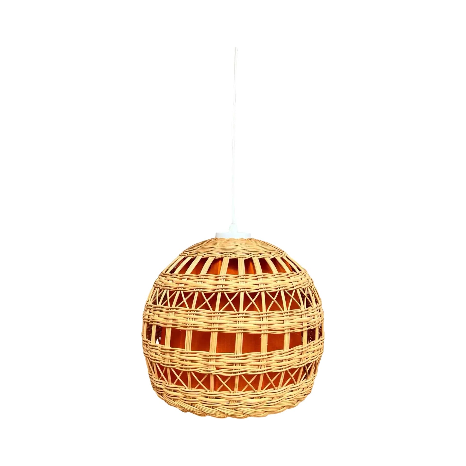 Ceiling lamp, light brown wicker, Poland, 1960s