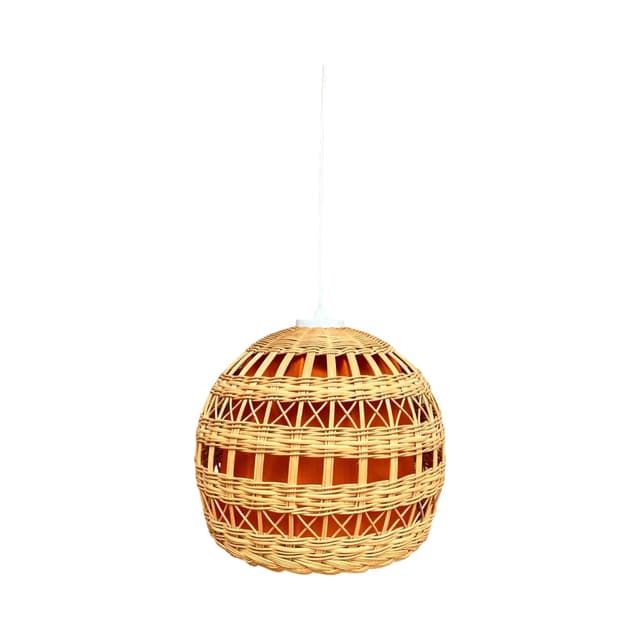 Ceiling lamp, light brown wicker, Poland, 1960s - DIMENSION