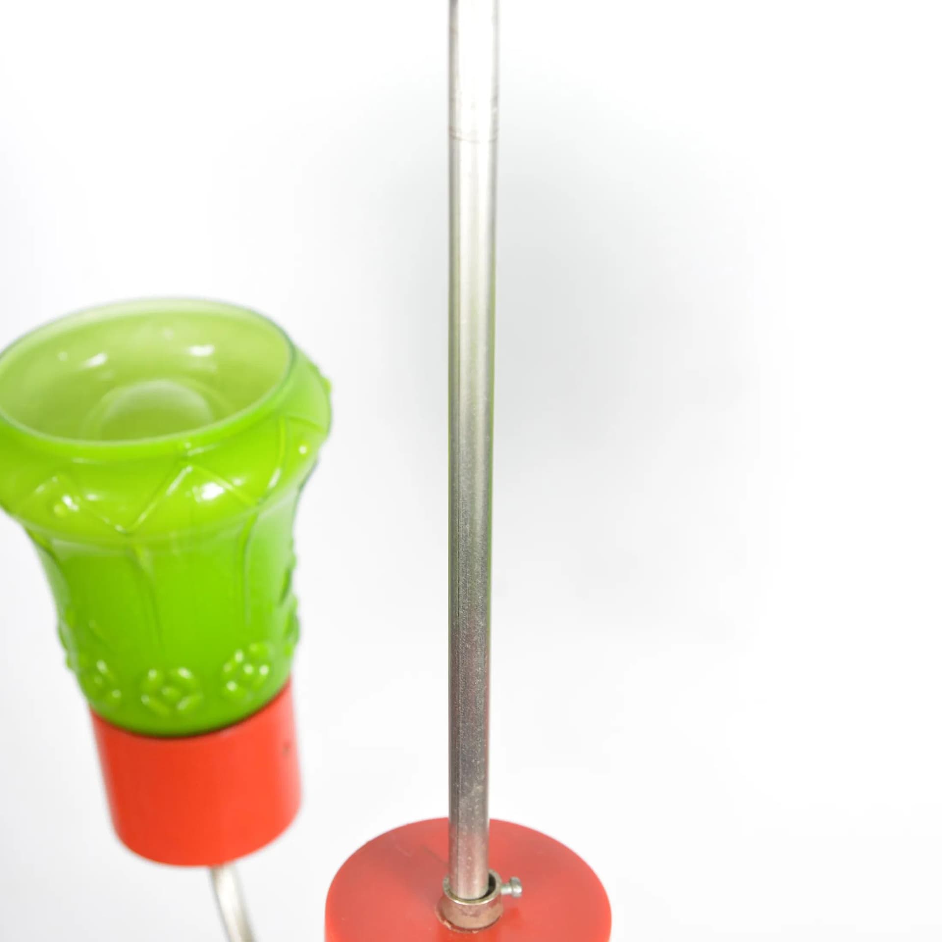 Pendant Lamp, green, pressed glass, chromed steel, Poland, 1970s - 128821