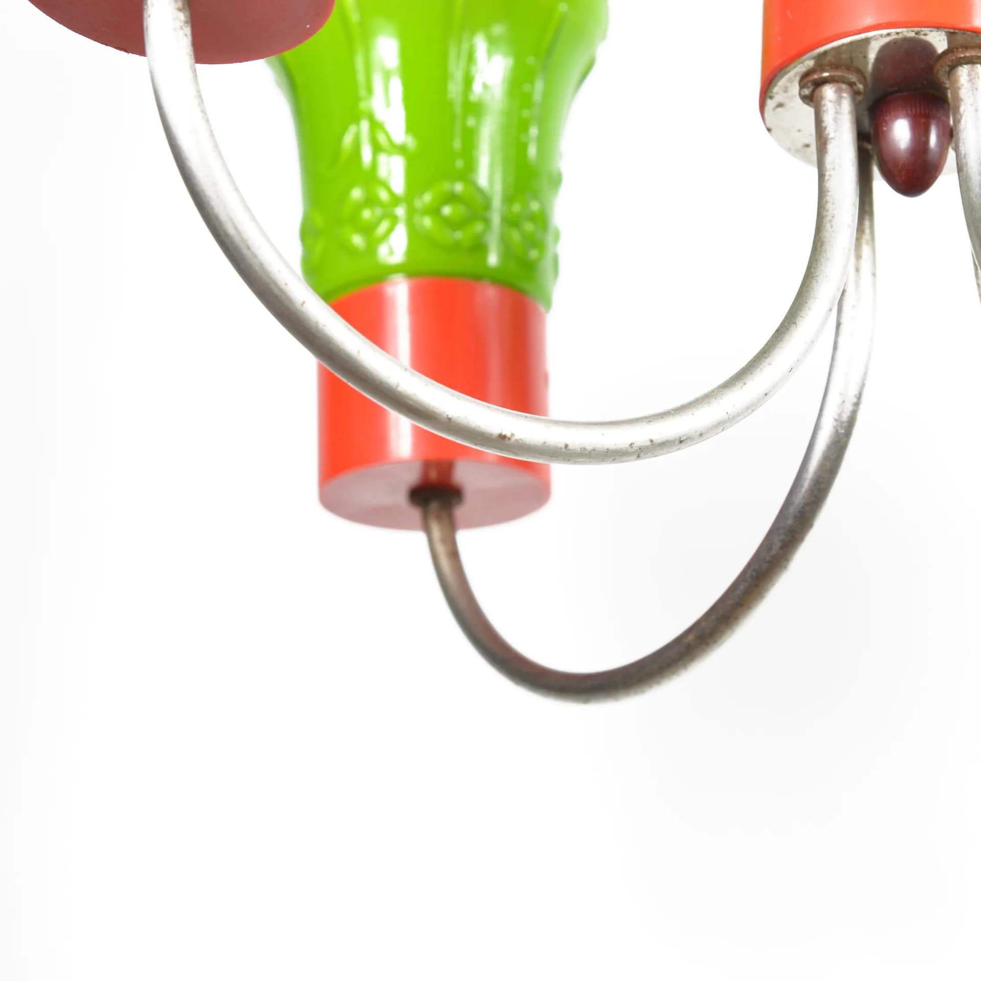 Pendant Lamp, green, pressed glass, chromed steel, Poland, 1970s - 128819