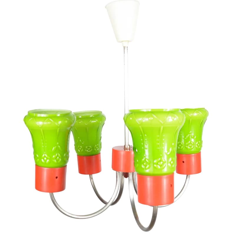 Pendant Lamp, green, pressed glass, chromed steel, Poland, 1970s