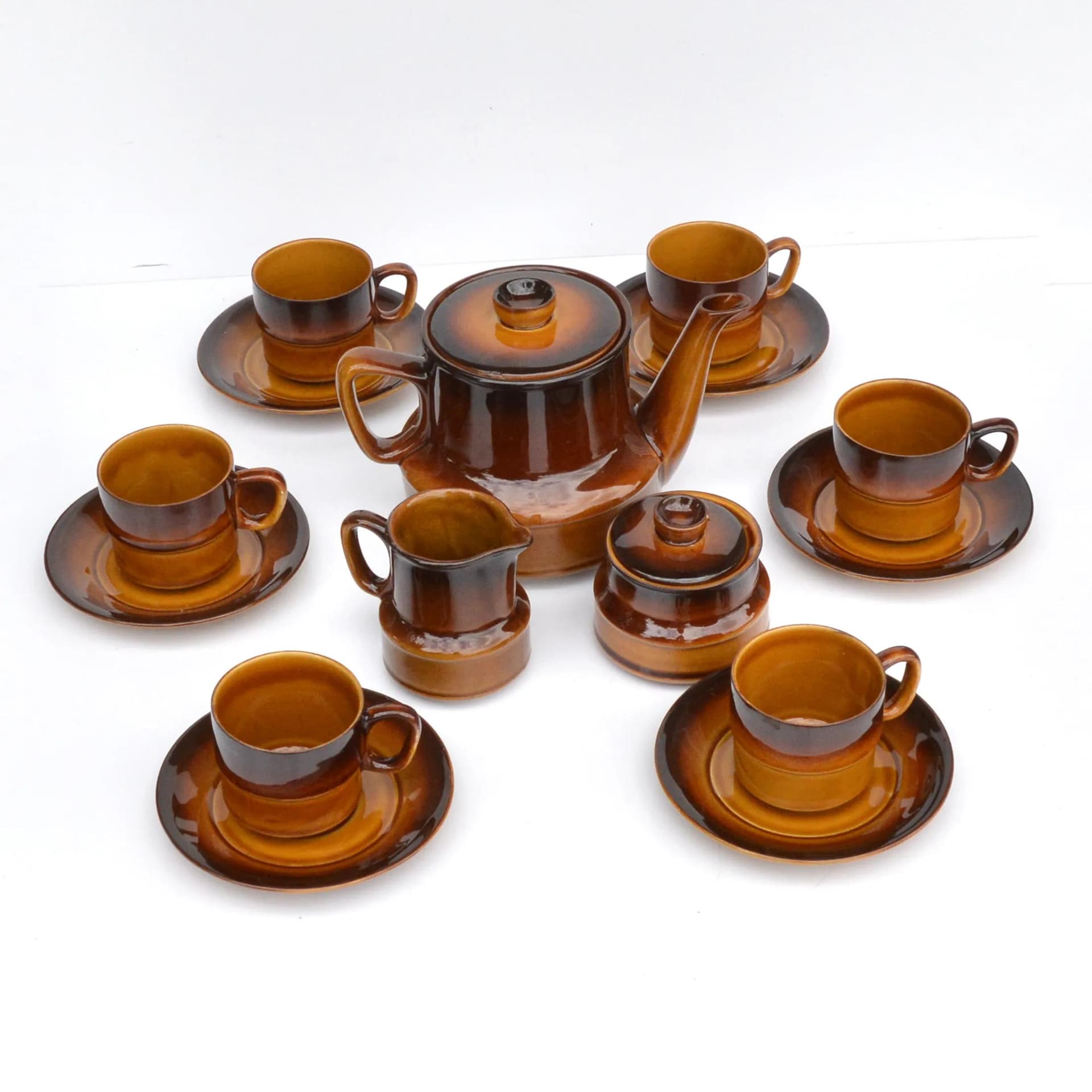 Serwis kawowy ANIA, brązowy, porcelit, proj. K. Kowalski, Zakłady Porcelitu Stołowego Tułowice, Polska, lata 60. - 128813