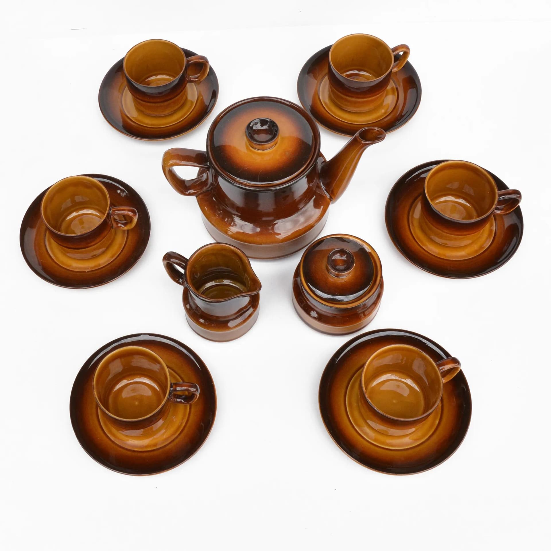 Serwis kawowy ANIA, brązowy, porcelit, proj. K. Kowalski, Zakłady Porcelitu Stołowego Tułowice, Polska, lata 60. - 128816