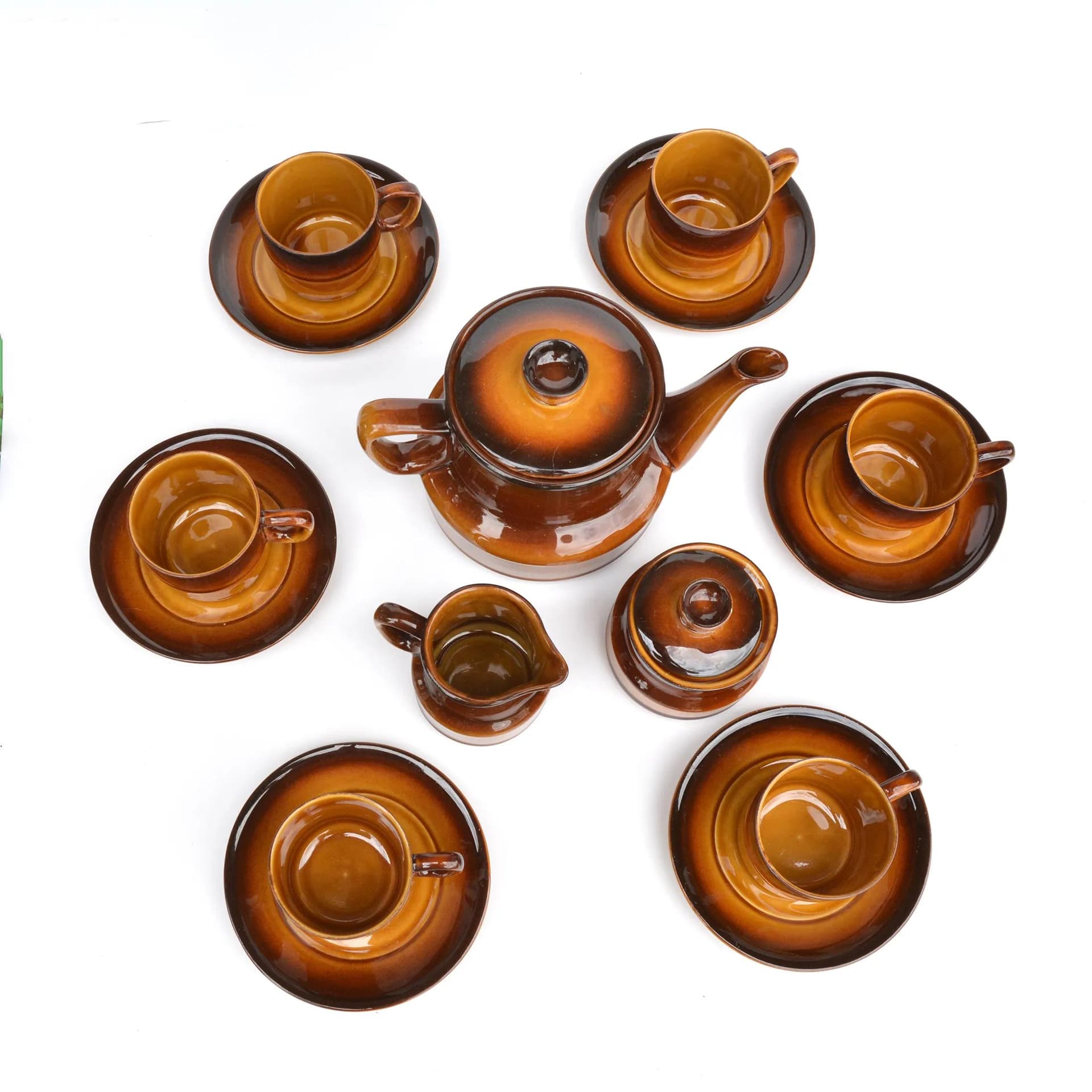 Serwis kawowy ANIA, brązowy, porcelit, proj. K. Kowalski, Zakłady Porcelitu Stołowego Tułowice, Polska, lata 60. - 128814