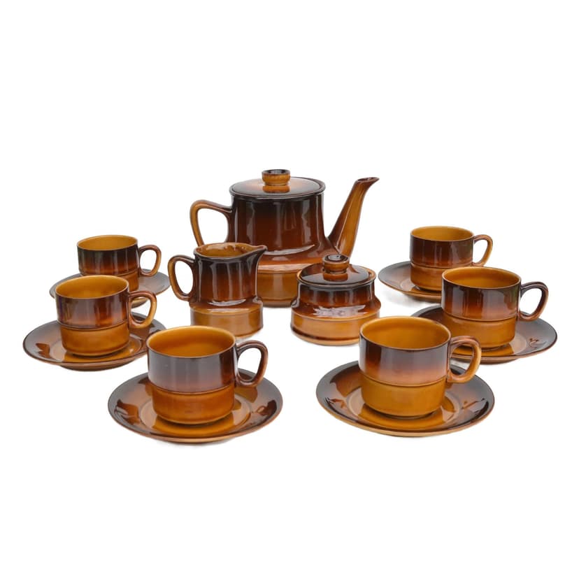 Serwis kawowy ANIA, brązowy, porcelit, proj. K. Kowalski, Zakłady Porcelitu Stołowego Tułowice, Polska, lata 60.