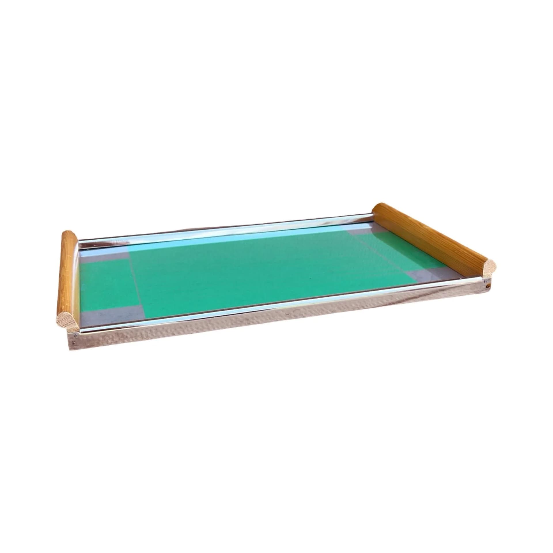 Breakfast tray, turquoise, wood, glass, metal, Germany, 1960s. - 128802