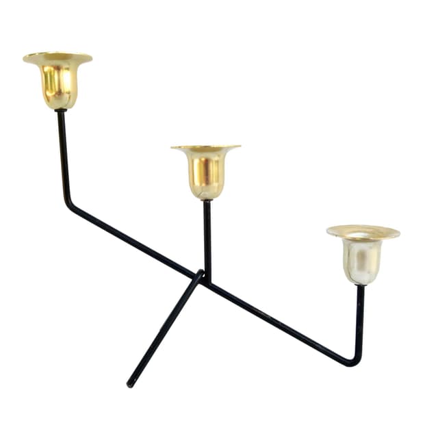 Świecznik stołowy minimalistyczny, aluminium czarne, mosiądz złoty, Belgia, lata 70. - WYMIARY