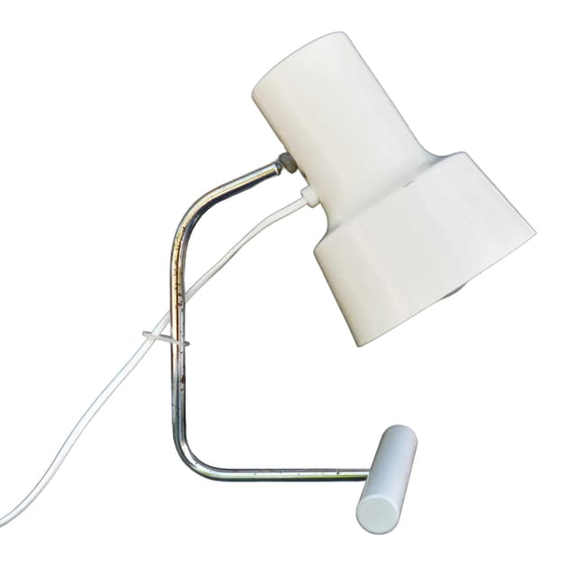 Lampka biurkowa, kremowobiały, metal chromowany, proj. J. Hurka, Napako, Czechosłowacja, lata 60. - WYMIARY