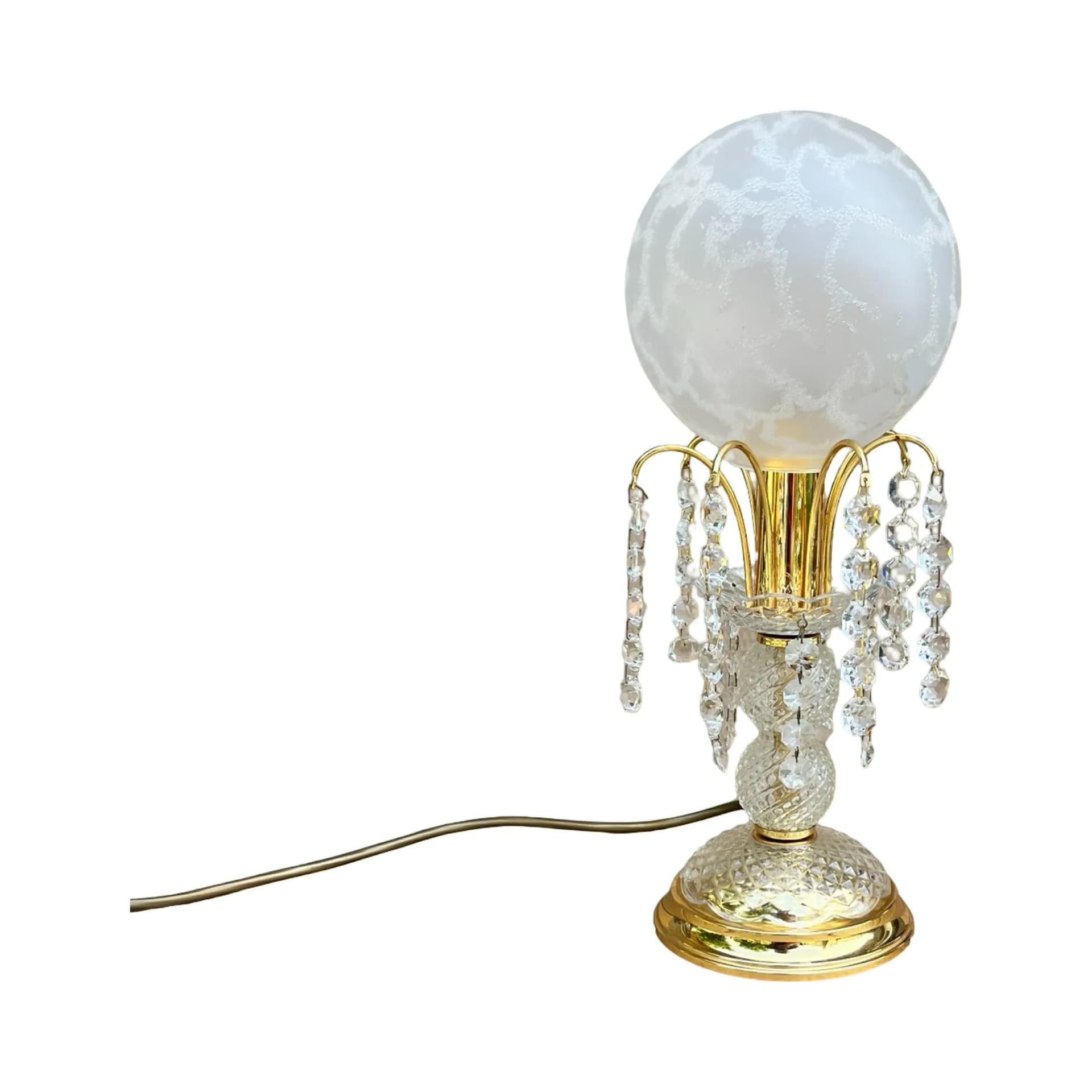 Lampa stołowa Hollywood Regency, mosiądz złoty, szkło matowe, Sölken Leuchten, Niemcy, lata 70. - 128547