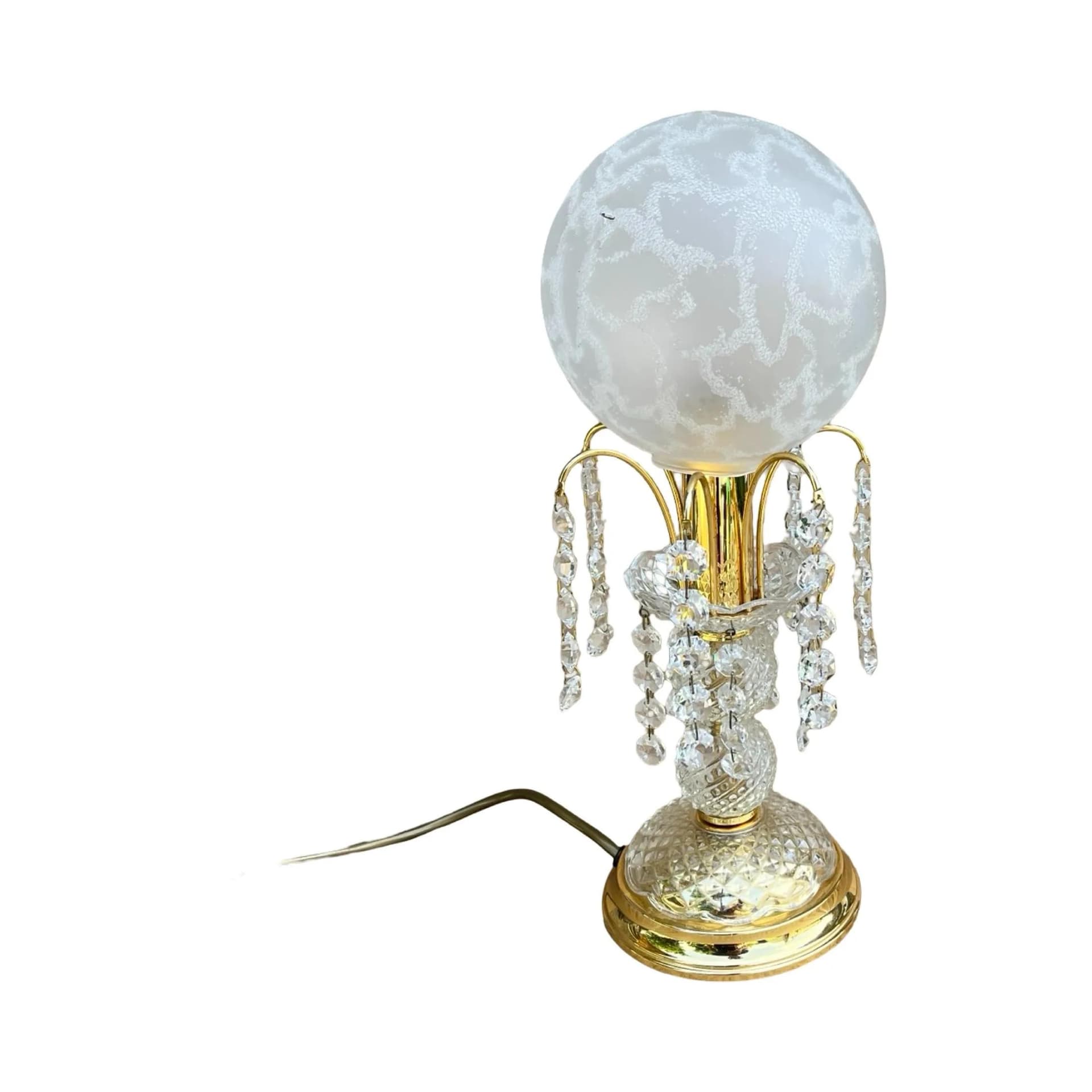 Lampa stołowa Hollywood Regency, mosiądz złoty, szkło matowe, Sölken Leuchten, Niemcy, lata 70. - 128545