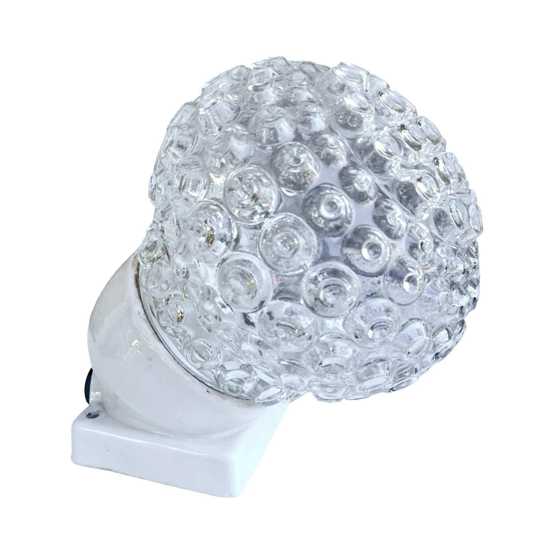 Kinkiet industrialny, transparentny, szkło, ceramika biała, Elektrosvit Nové Zámky, Czechosłowacja, lata 60. - 128515