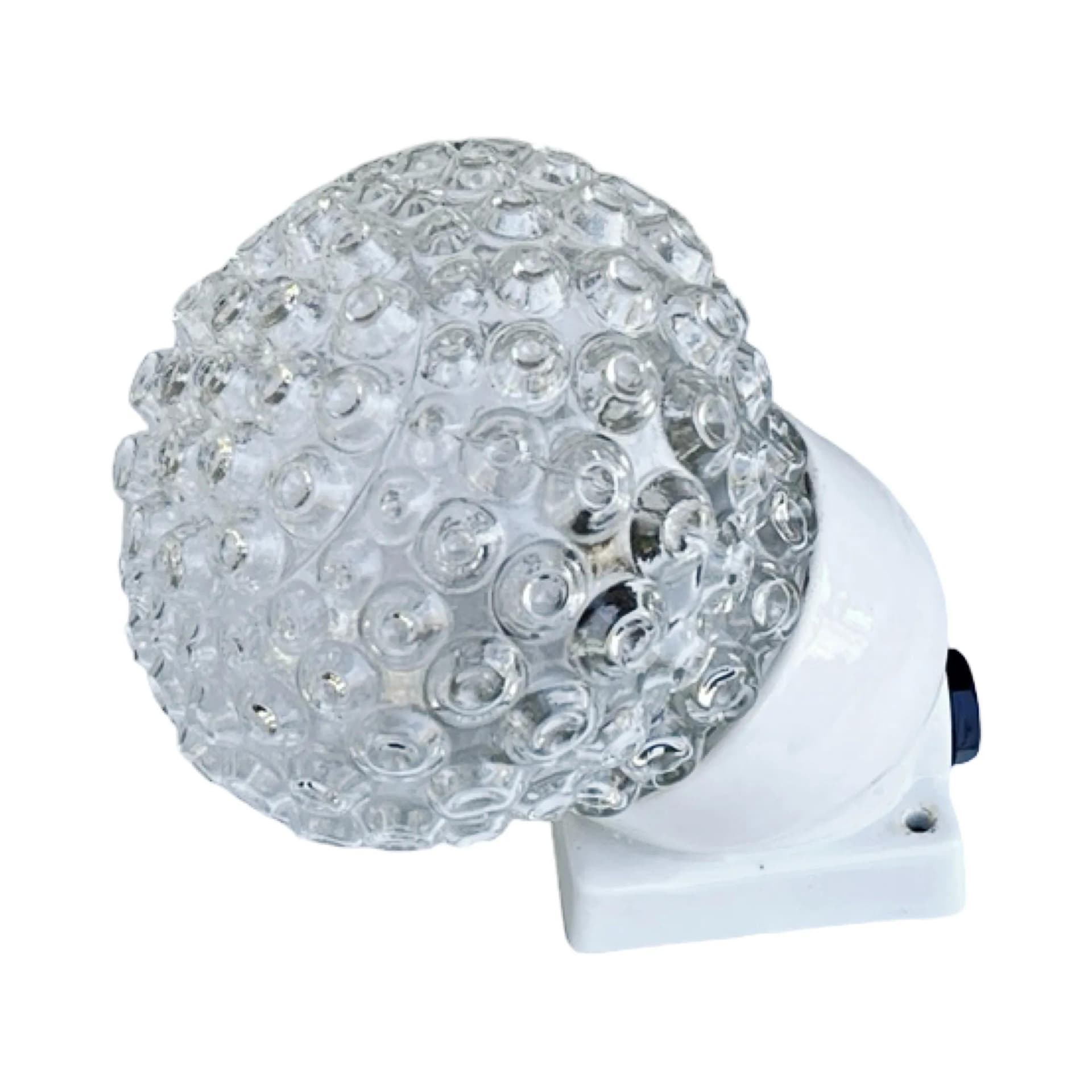 Kinkiet industrialny, transparentny, szkło, ceramika biała, Elektrosvit Nové Zámky, Czechosłowacja, lata 60. - 128509