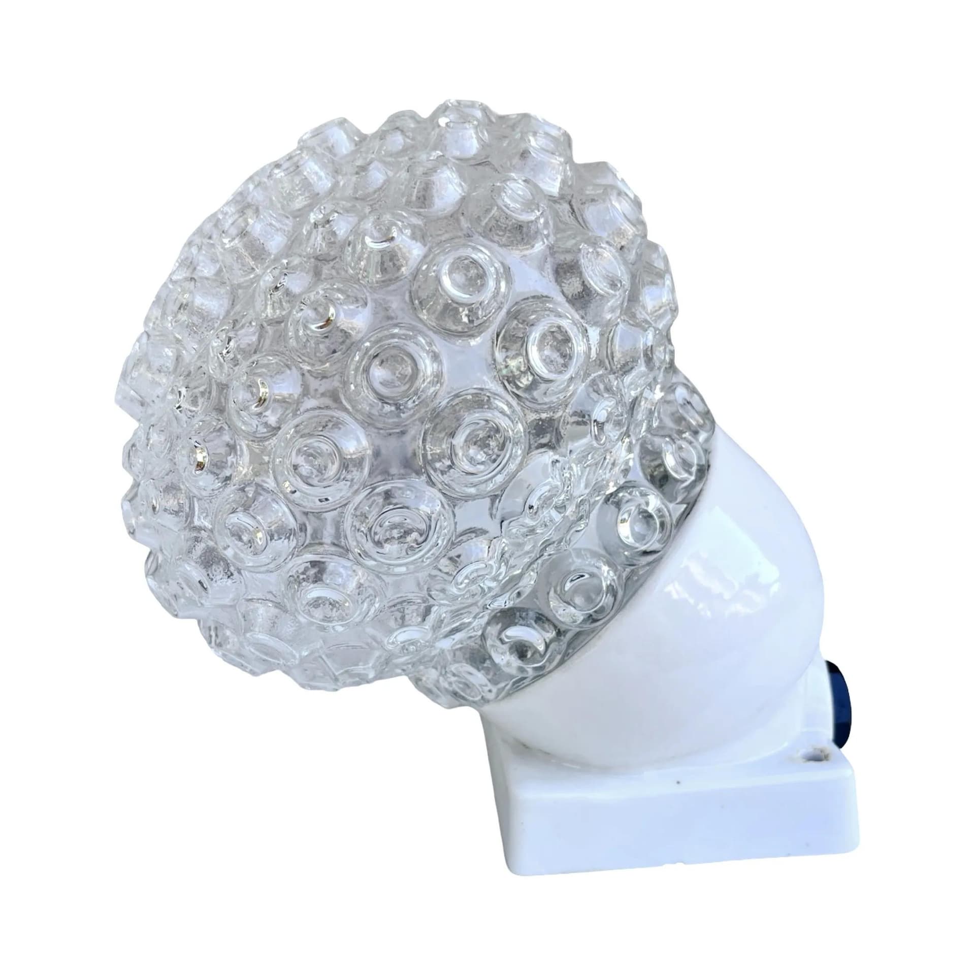 Kinkiet industrialny, transparentny, szkło, ceramika biała, Elektrosvit Nové Zámky, Czechosłowacja, lata 60. - 128510