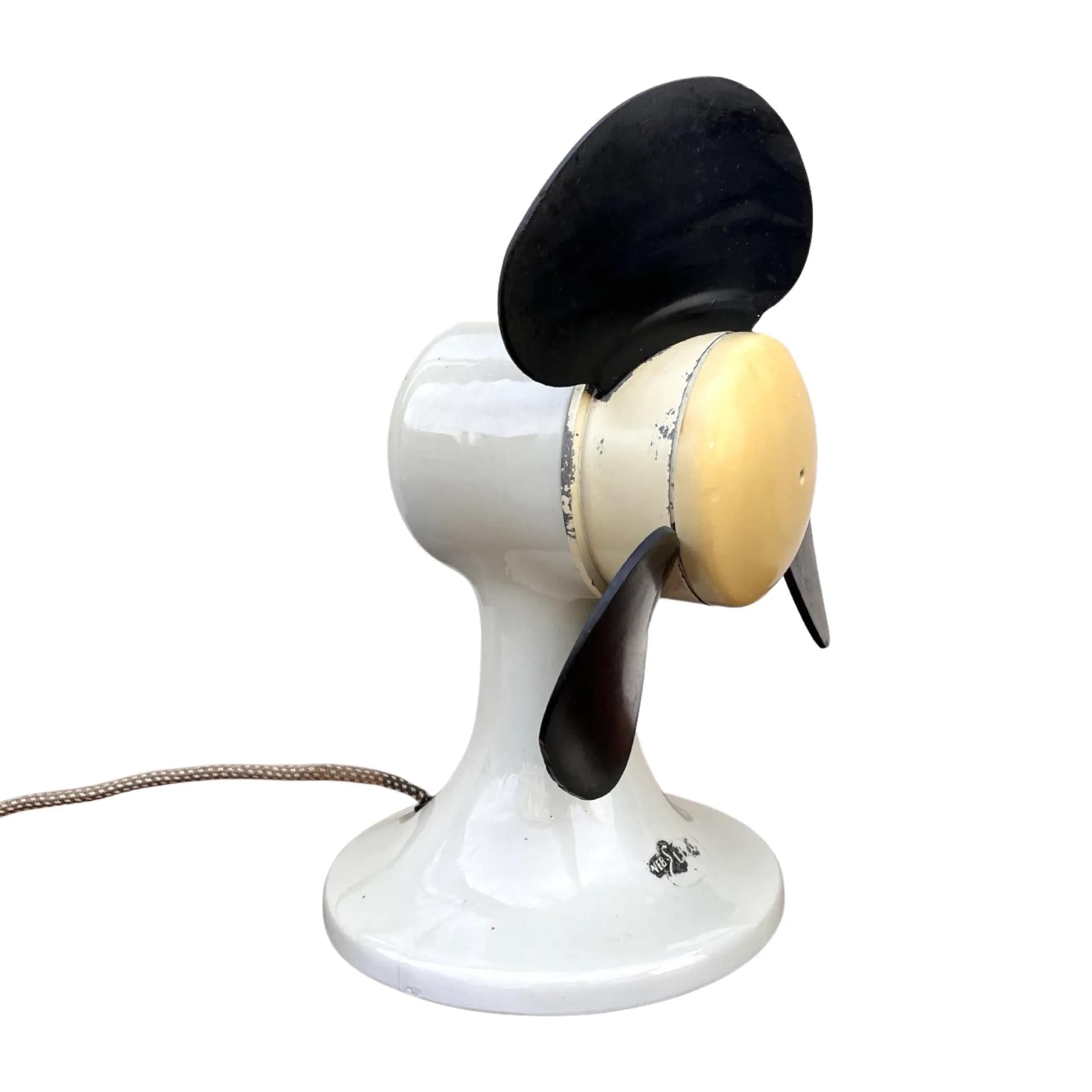 Wentylator stołowy 32.92, ceramika kremowobiała, guma czarna, VEB EITCO, Niemcy, lata 50. - 128501