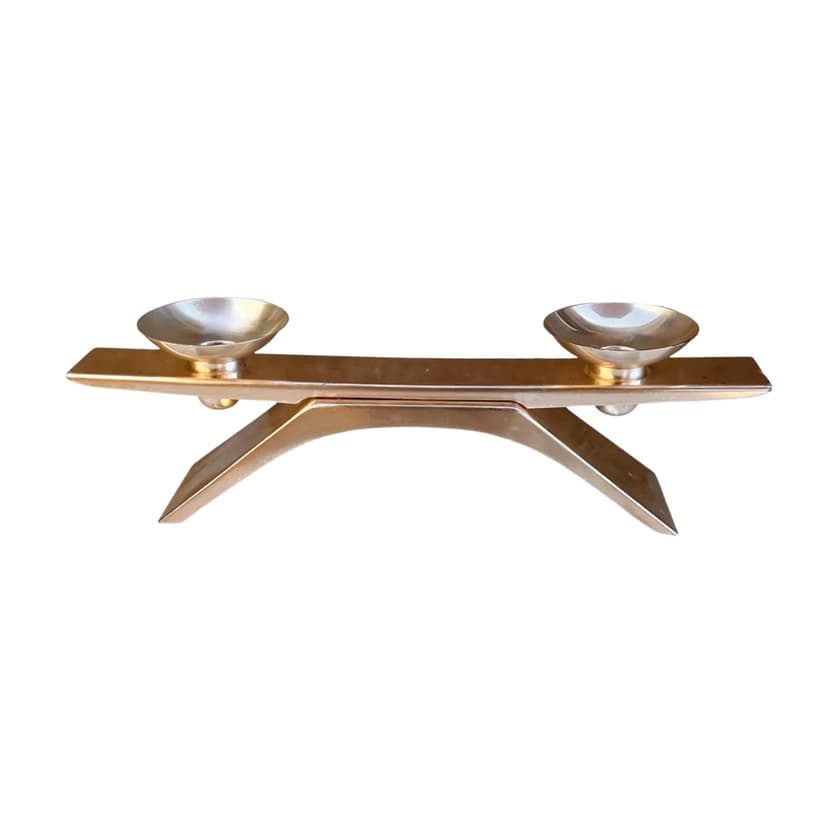 Świecznik Ikora, srebrny, mosiądz posrebrzany, proj. K. Radtke, WMF, Niemcy, lata 60.