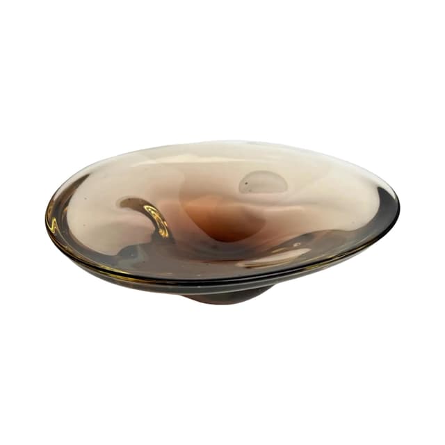 Bowl, smoky brown glass, by M. Klinger, Železný Brod Sklo, Czechoslovakia, 1970s. - DIMENSION