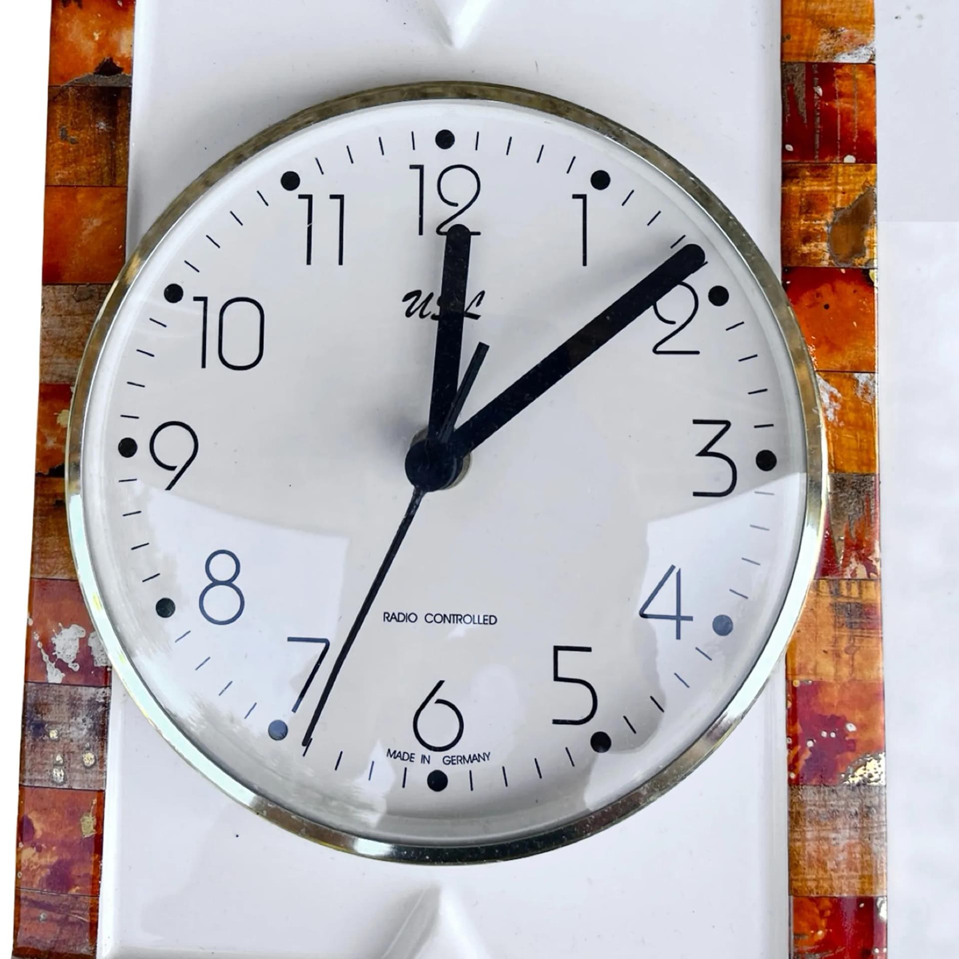 Zegar ścienny, mozaika geometryczna, pomarańczowy, ceramika, Niemcy, lata 80. - 128245