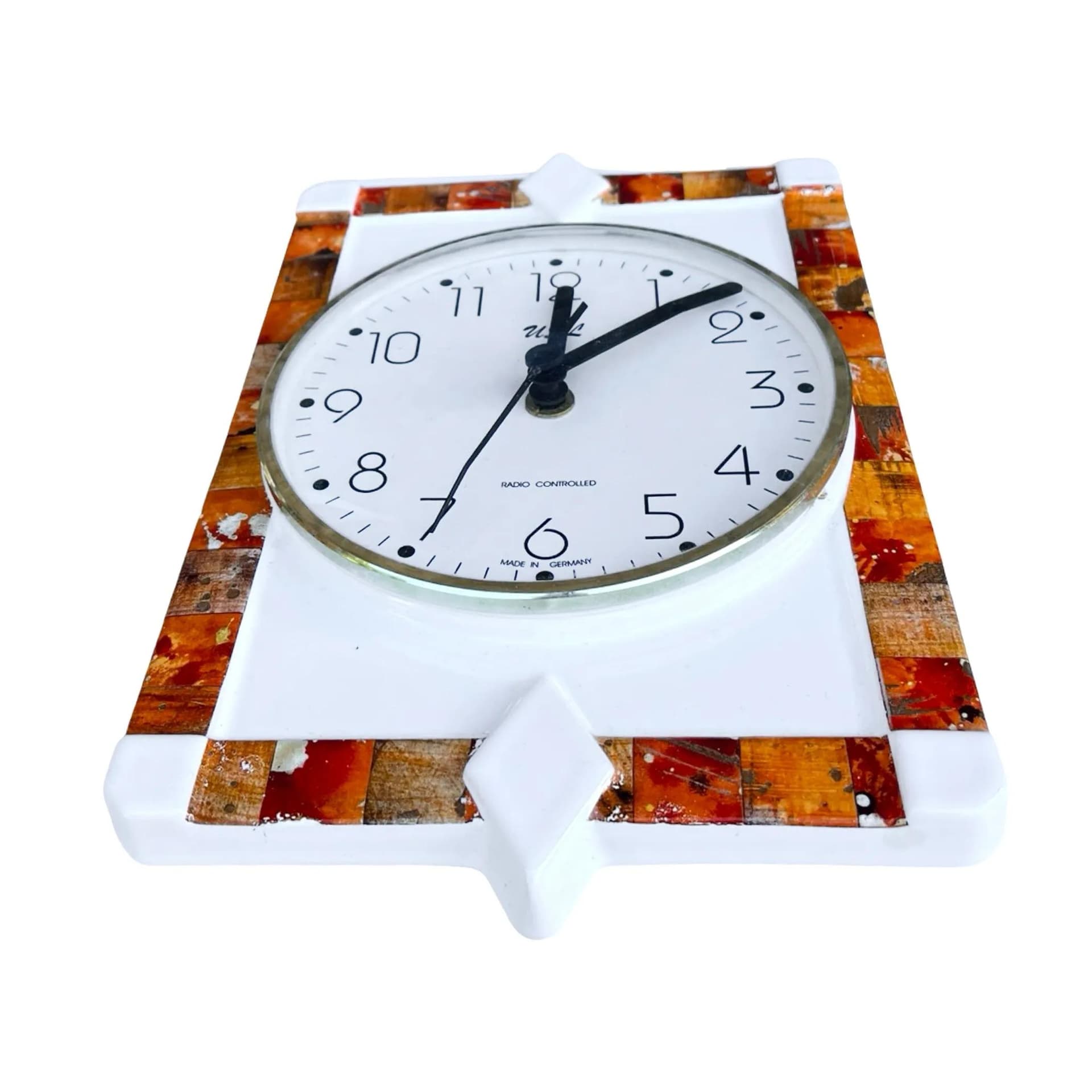 Zegar ścienny, mozaika geometryczna, pomarańczowy, ceramika, Niemcy, lata 80. - 128247