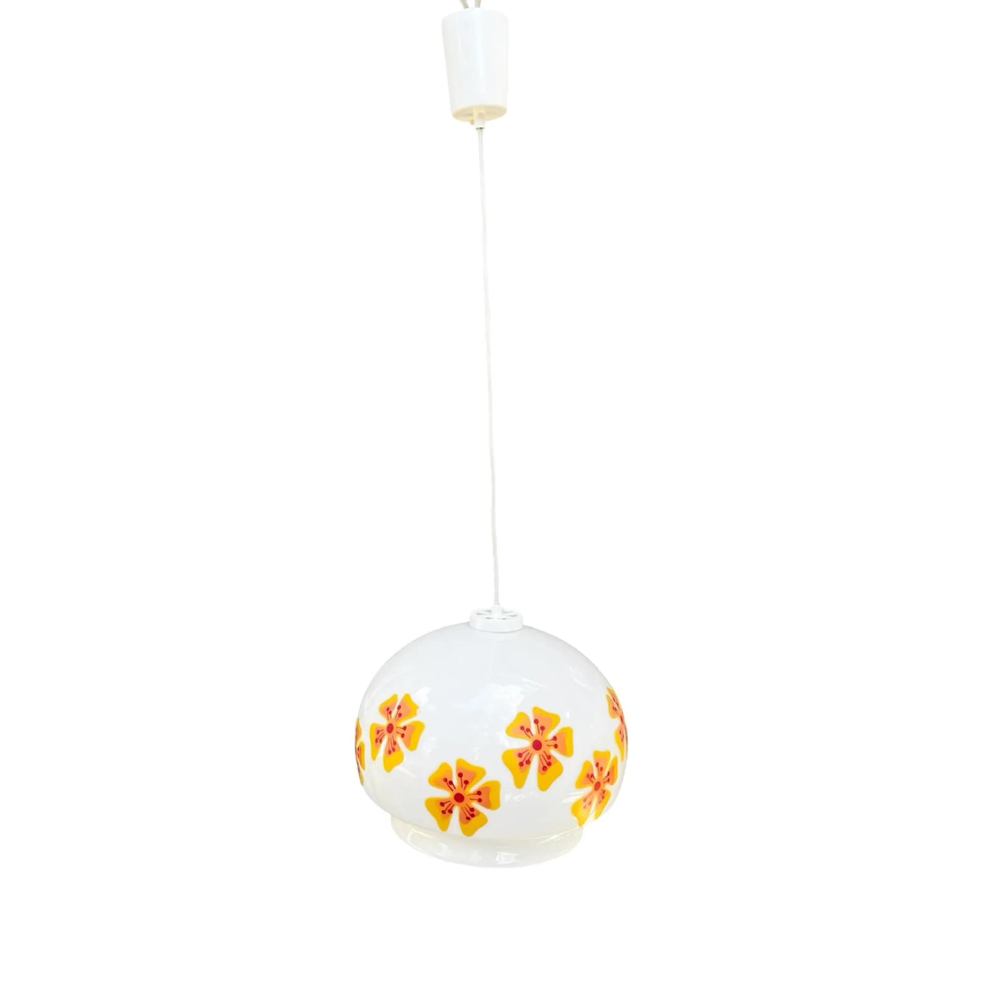 Pendant lamp, white multicolor glass, VEB Beleuchtungsglaskombinat Görlitz, Germany, 1970s. - 128235