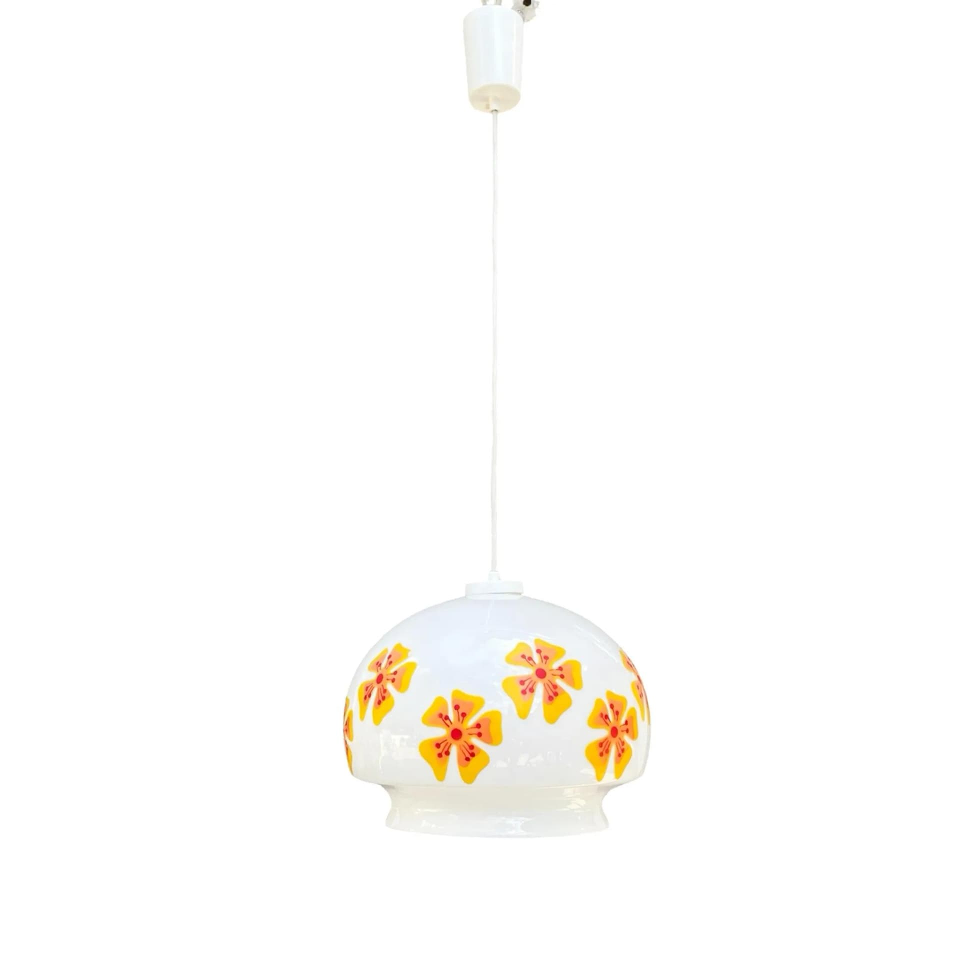 Pendant lamp, white multicolor glass, VEB Beleuchtungsglaskombinat Görlitz, Germany, 1970s. - 128237