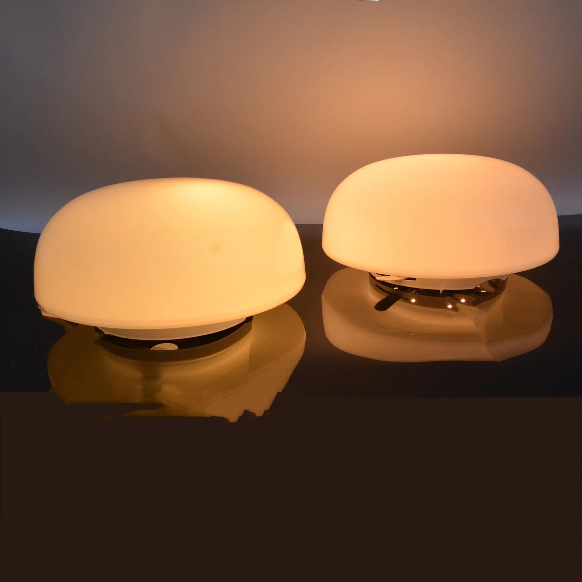 Pair of ceiling lamps OTE-4, white glass, FOTON, Poland, 1980s. - 128178