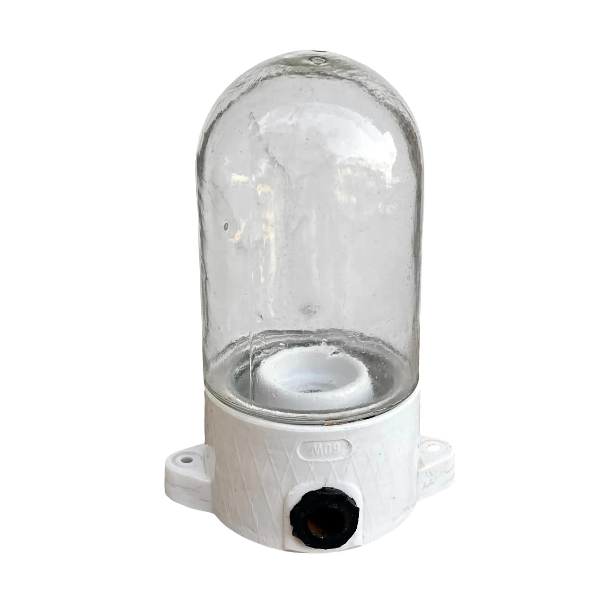 Kinkiet industrialny, przeźroczysty szkło, porcelit biały, Lindner & Co., Niemcy, lata 70. - 128160