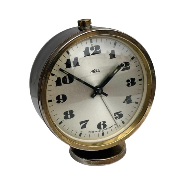 Budzik PRIM, czerwony, metal, Czechosłowacja, lata 70. - WYMIARY