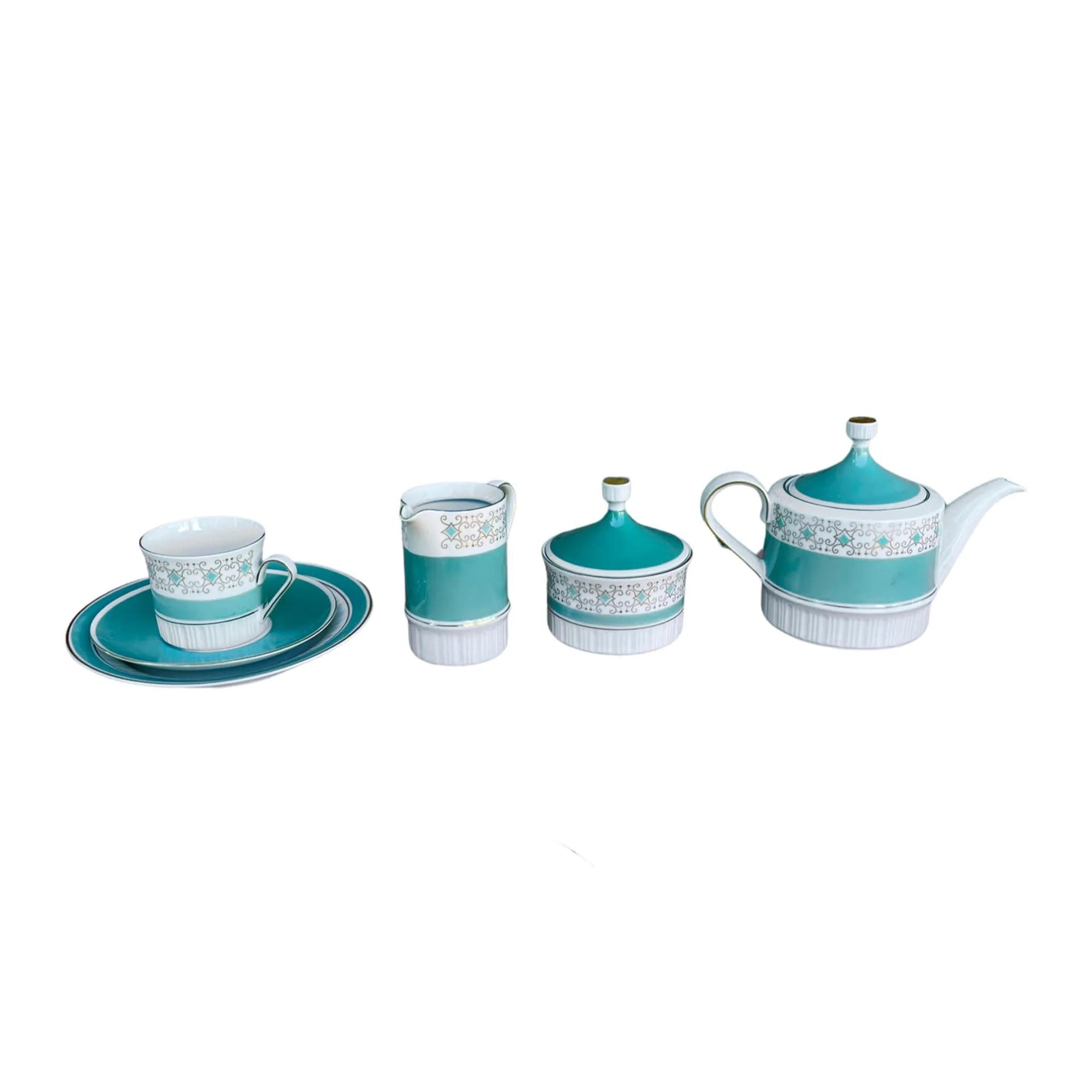 Coffee set, turquoise porcelain, Kahla, Germany, 1960s. - 127948