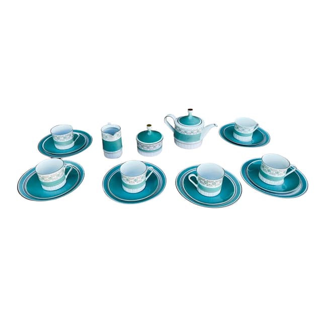 Coffee set, turquoise porcelain, Kahla, Germany, 1960s. - DIMENSION