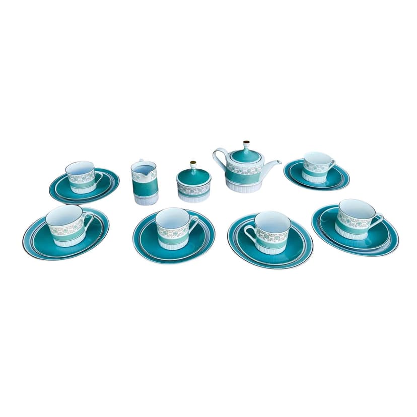 Coffee set, turquoise porcelain, Kahla, Germany, 1960s.