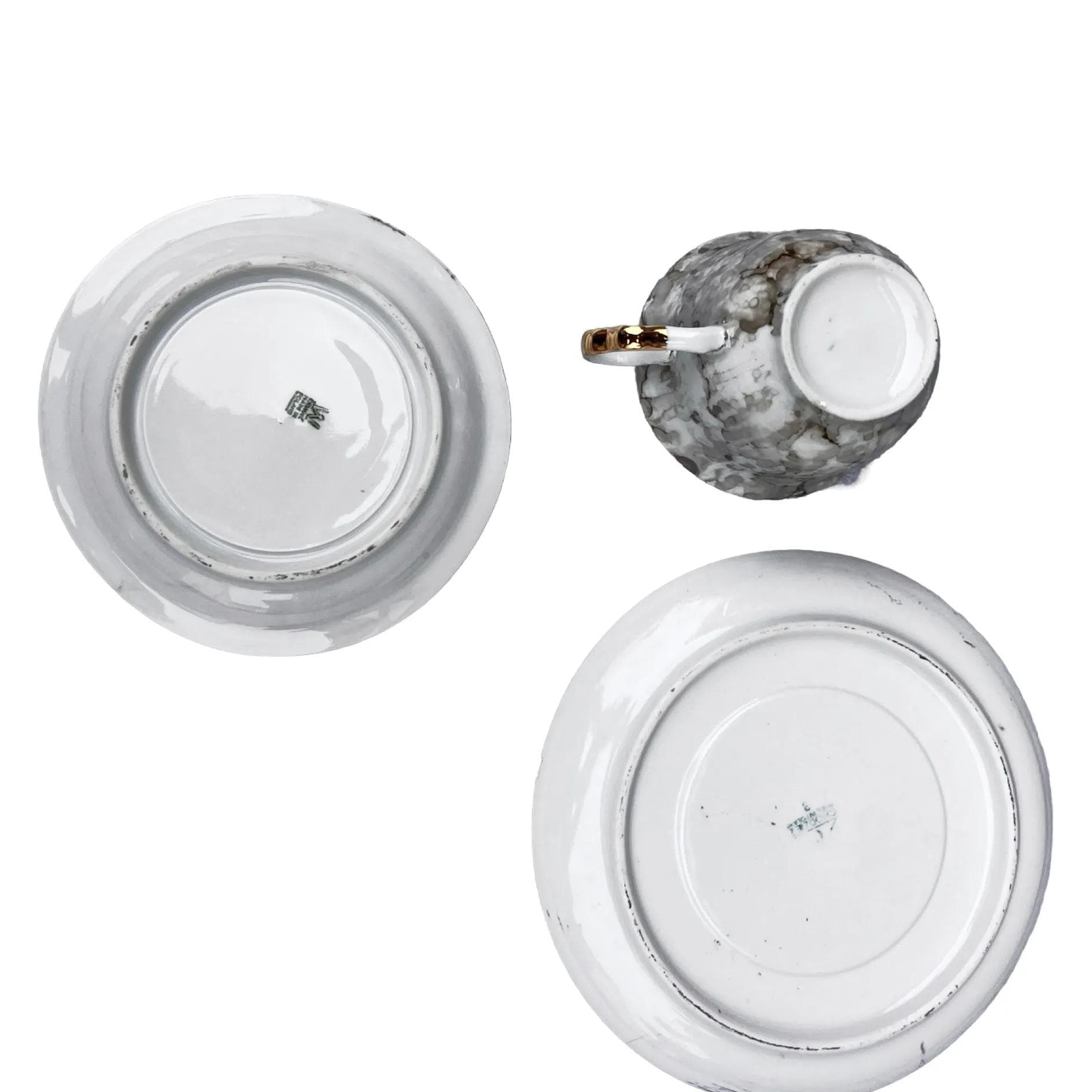 Zestaw śniadaniowy marmurkowy, szary, porcelana, Polska, lata 70. - 127839