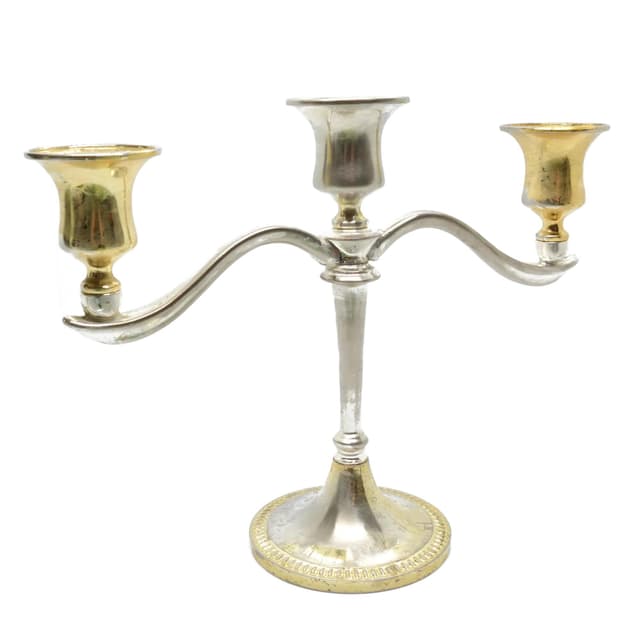 Świecznik trójramienny, srebrny, metal, Francja, lata 40. - WYMIARY