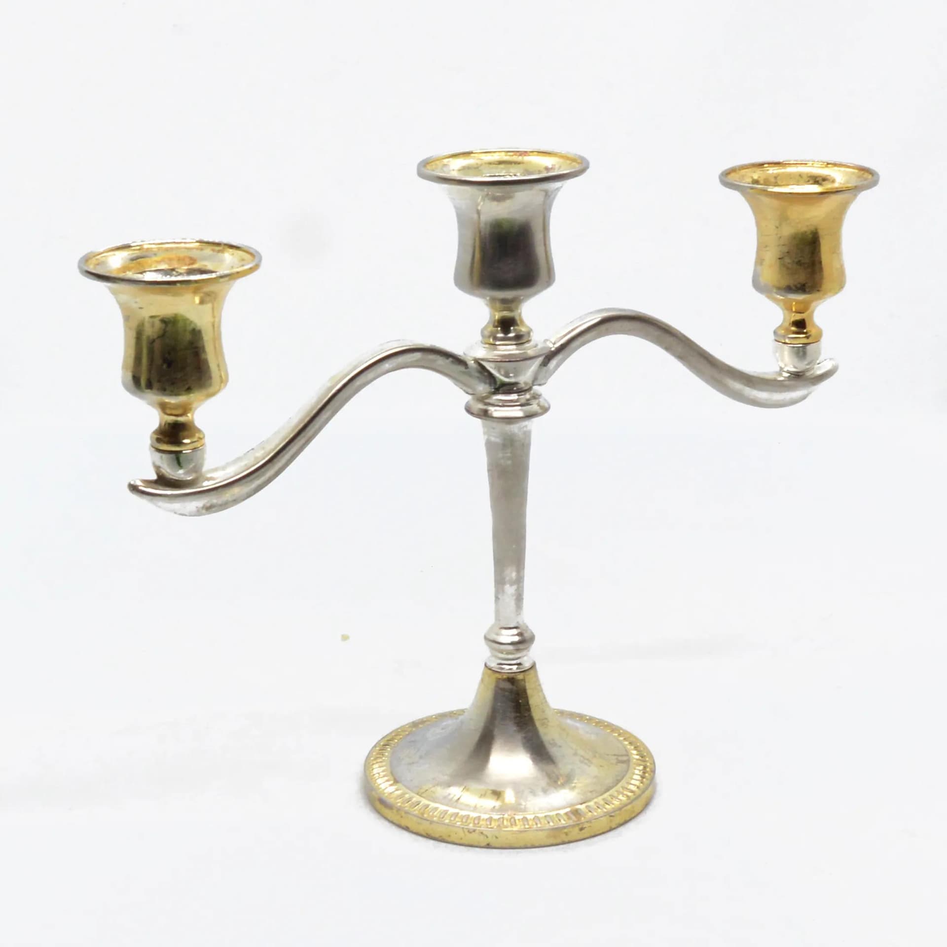 Świecznik trójramienny, srebrny, metal, Francja, lata 40. - 127788