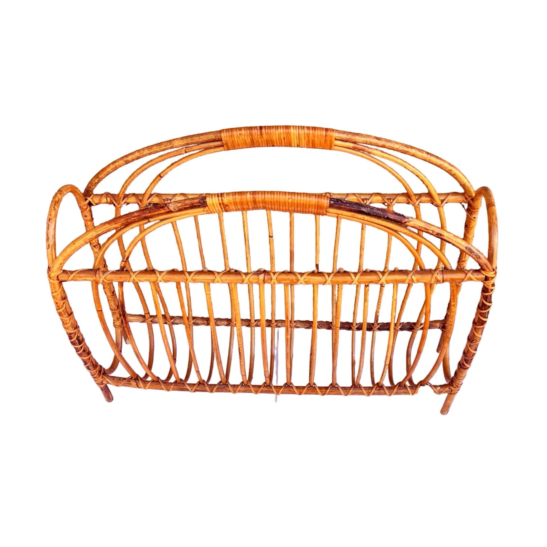 Gazetnik, brązowy, rattan, Dania, lata 70. - 127770