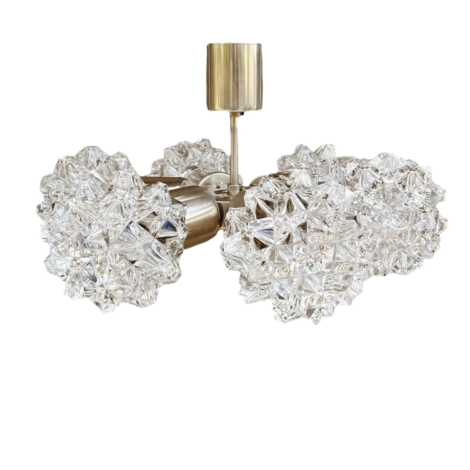 Chandelier Sputnik, silver, brass glass, Kamenický Šenov, Czechoslovakia, 1970s.