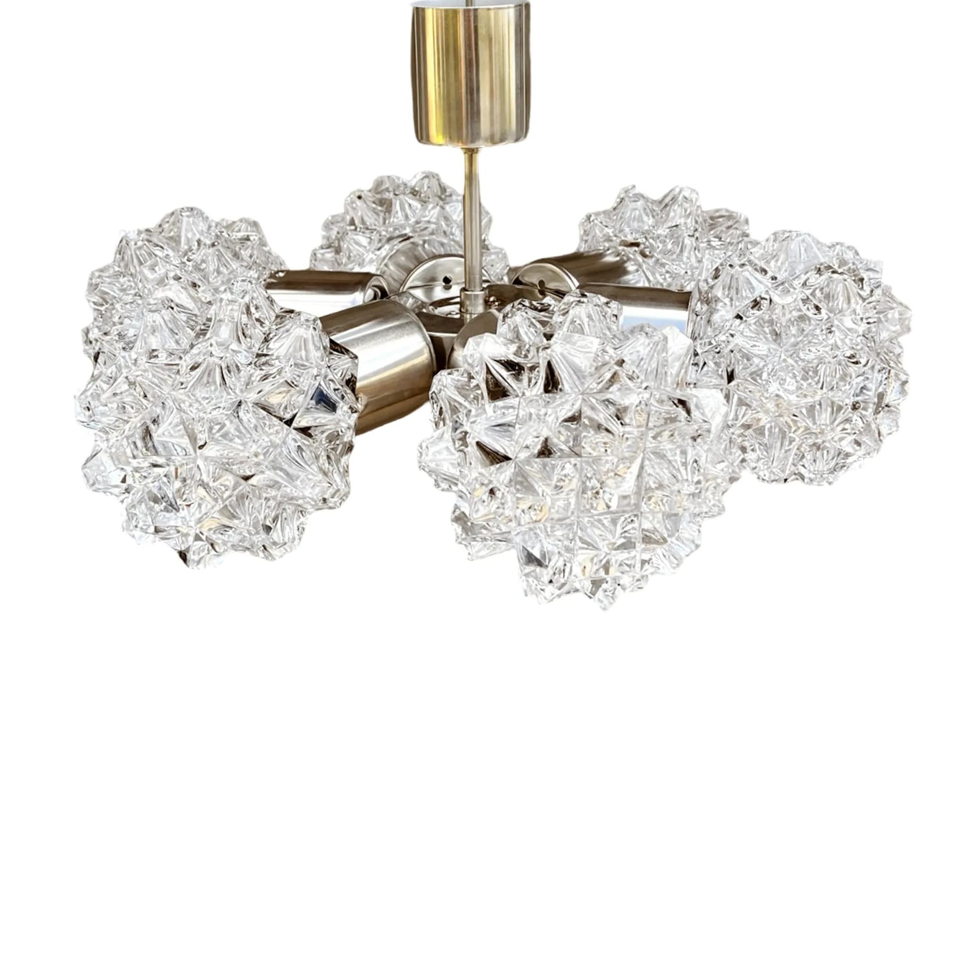 Chandelier Sputnik, silver, brass glass, Kamenický Šenov, Czechoslovakia, 1970s. - 127717