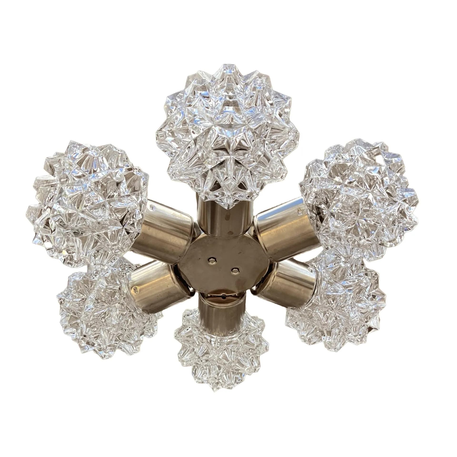 Chandelier Sputnik, silver, brass glass, Kamenický Šenov, Czechoslovakia, 1970s. - 127722