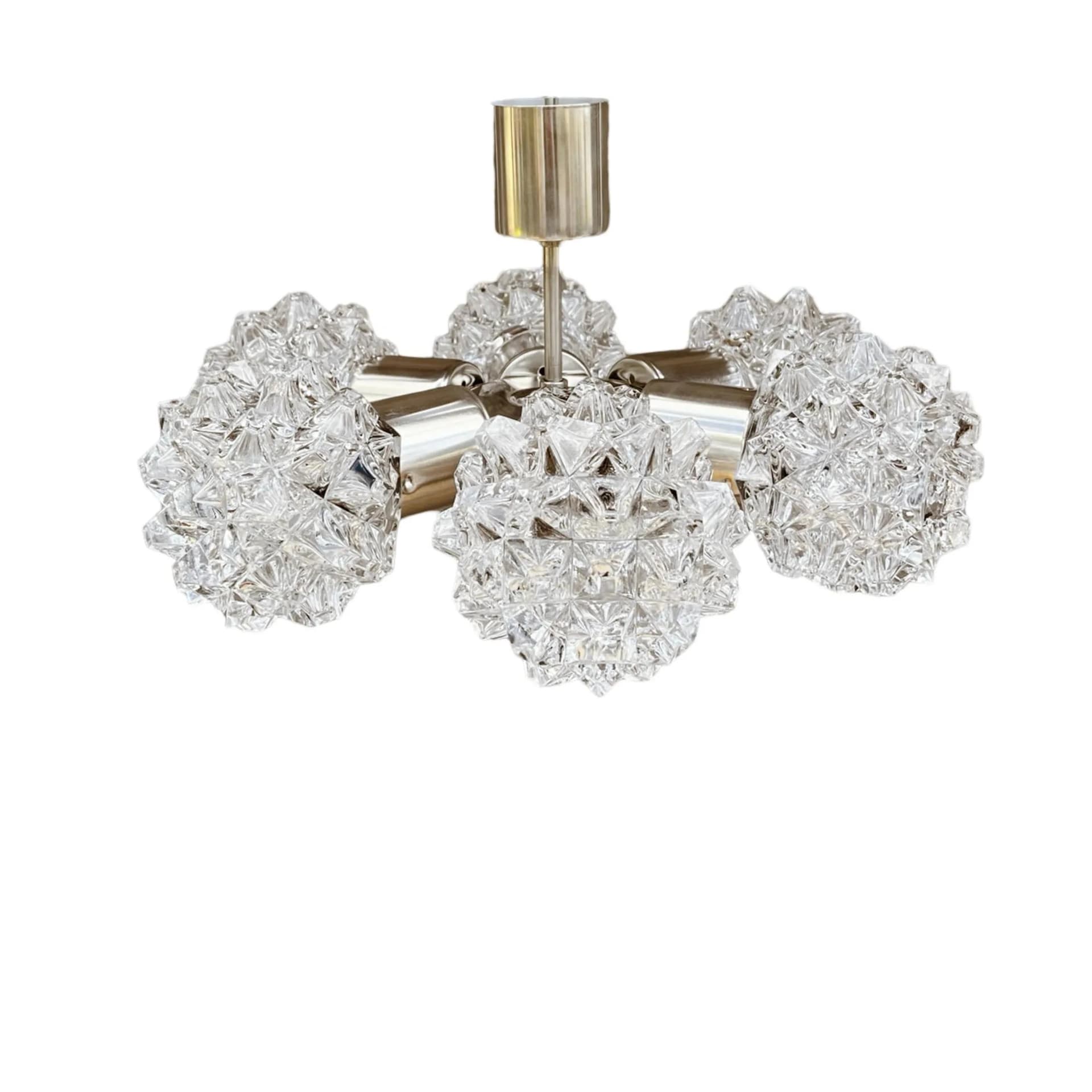 Chandelier Sputnik, silver, brass glass, Kamenický Šenov, Czechoslovakia, 1970s. - 127718