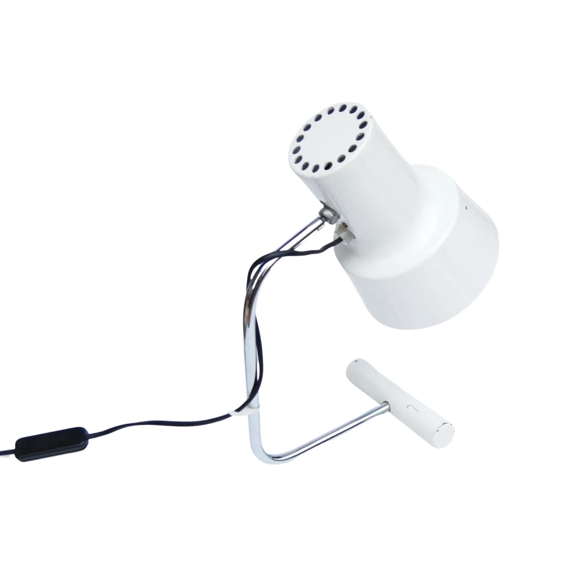 Lampka biurkowa, biały klosz, metal chromowany, proj. J. Hurka, Napako, Czechosłowacja, lata 60. - 127601