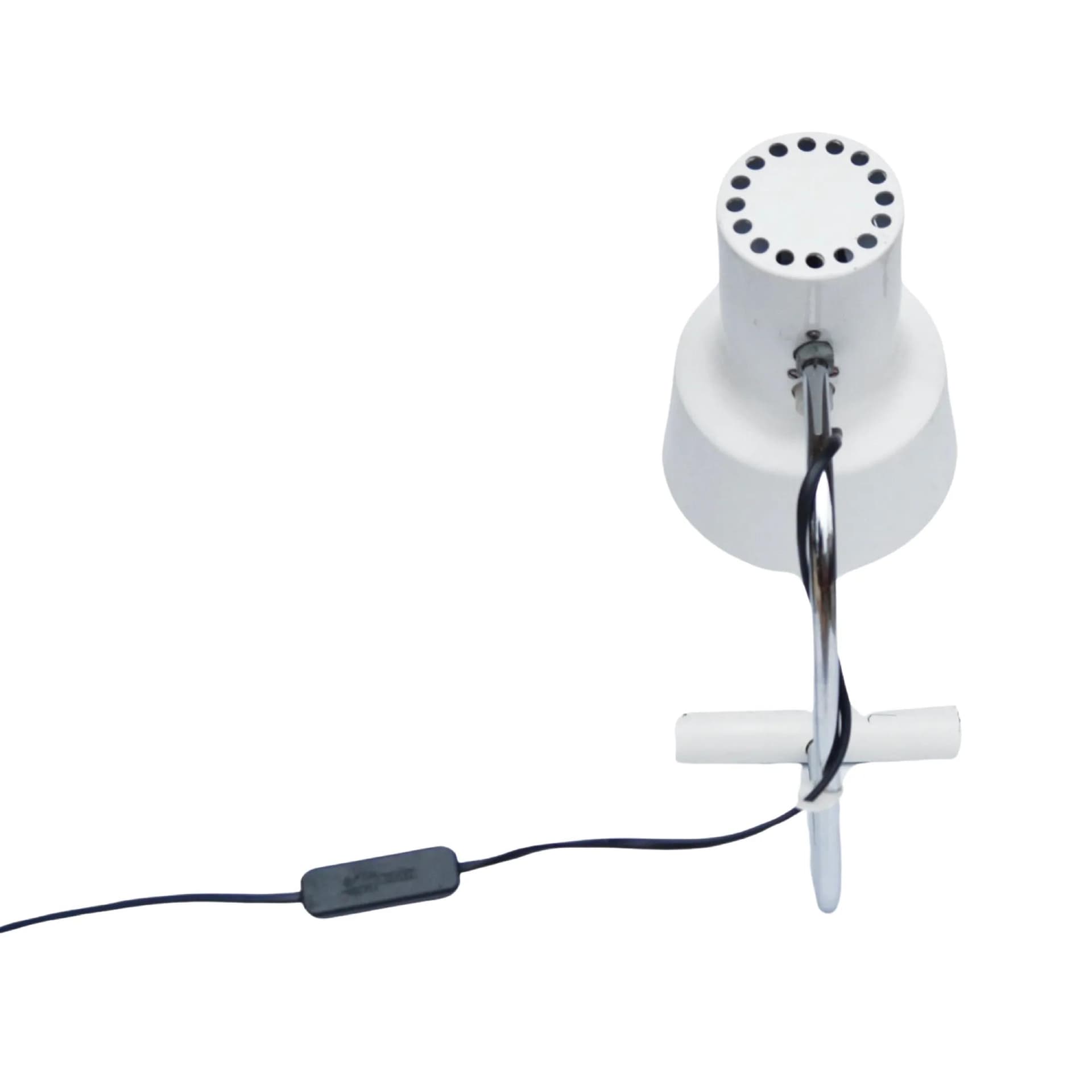 Lampka biurkowa, biały klosz, metal chromowany, proj. J. Hurka, Napako, Czechosłowacja, lata 60. - 127596