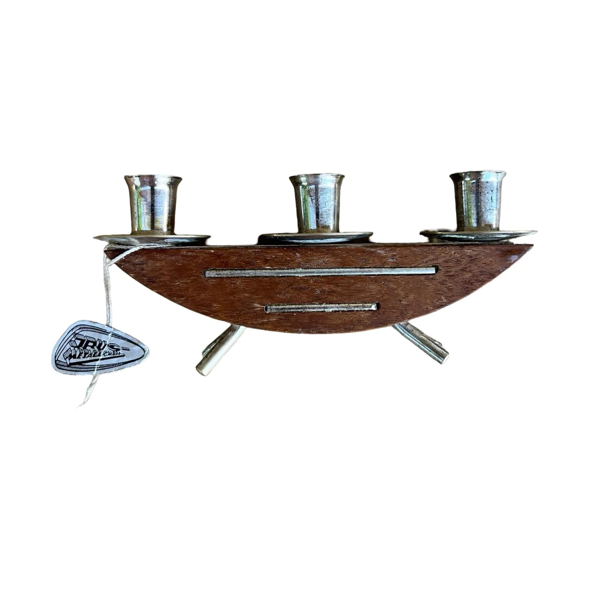 Świecznik space age, brązowy, teak, metal, Niemcy, lata 60. - 127568